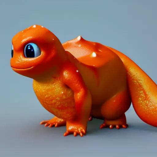 Image similar to charmander made of snow, concept art, octane render, unreal engine 5, highly detailed, high quality, 8 k, soft lighting, realistic face, path traced