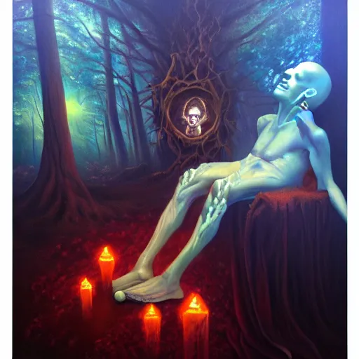 Image similar to brining healing to the underworld astral realm death journey in oil painting, trending on artstation, award winning, emotional, highly detailed dark surrealist art