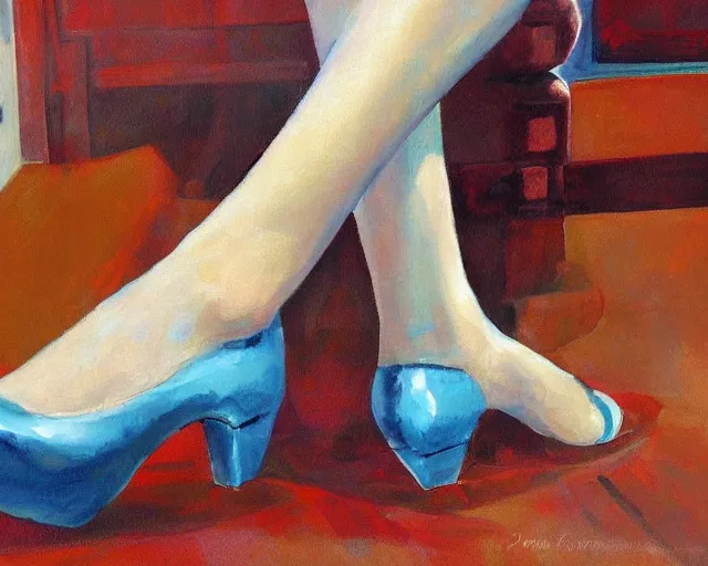 Prompt: high detail but easy to watch peaceful painting of a woman's feet in high heeled sandals made by Stable Diffusion AI