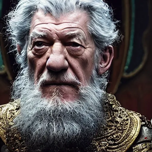 Prompt: Ian McKellen as Ivan the Terrible in 'The Tsar' (2019), movie still frame