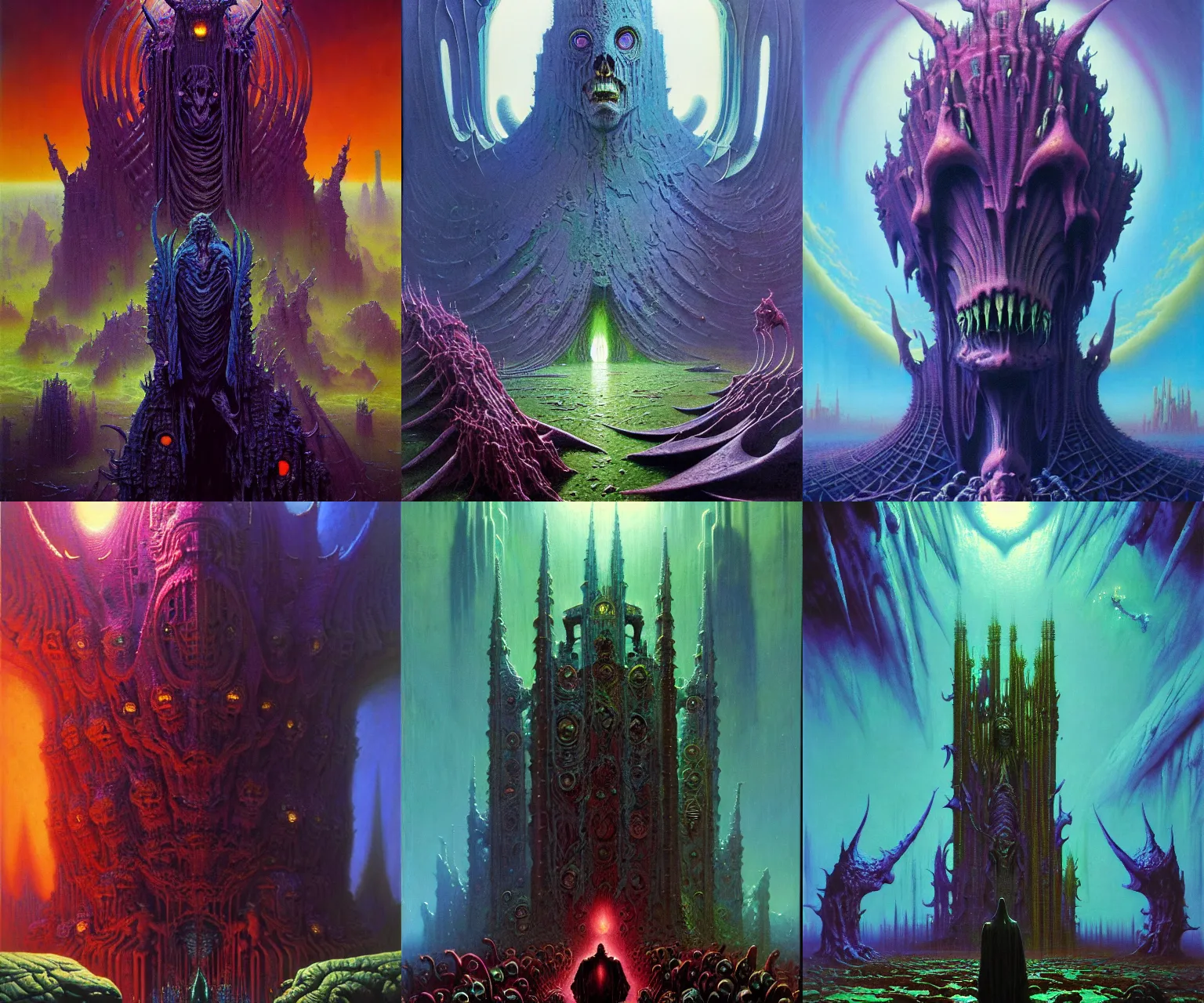 Prompt: A portrait of the colossal majestic mystical gothic blockchain demon, by Wayne Barlowe, by Paul Lehr, by Bruce Pennington, oil on canvas, masterpiece, trending on artstation, featured on pixiv, cinematic composition, beautiful lighting, sharp, details, details, hyper-detailed, no frames, cyan and green, 8K