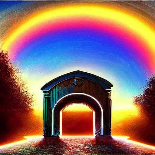 Prompt: A digital art painting of a heavens gate in the shape of a smartphone, epic lighting, artistic, dreamy colors