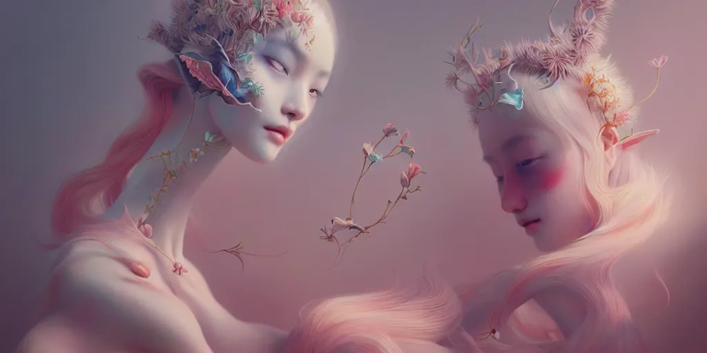 Image similar to breathtaking delicate detailed concept art painting creature, by hsiao - ron cheng, bizarre compositions, exquisite detail, pastel colors, ornate background, 8 k