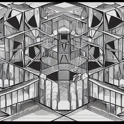 Image similar to a m. c. escher style drawing of the metaverse