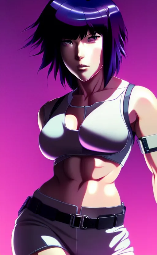 Image similar to a fullbody portrait of motoko kusanagi the major ghost in the shell : : stand alone complex, under repairs, maintenance : : by ilya kuvshinov, rossdraws, artgerm, sola digital arts, anti aliasing, raytracing : :