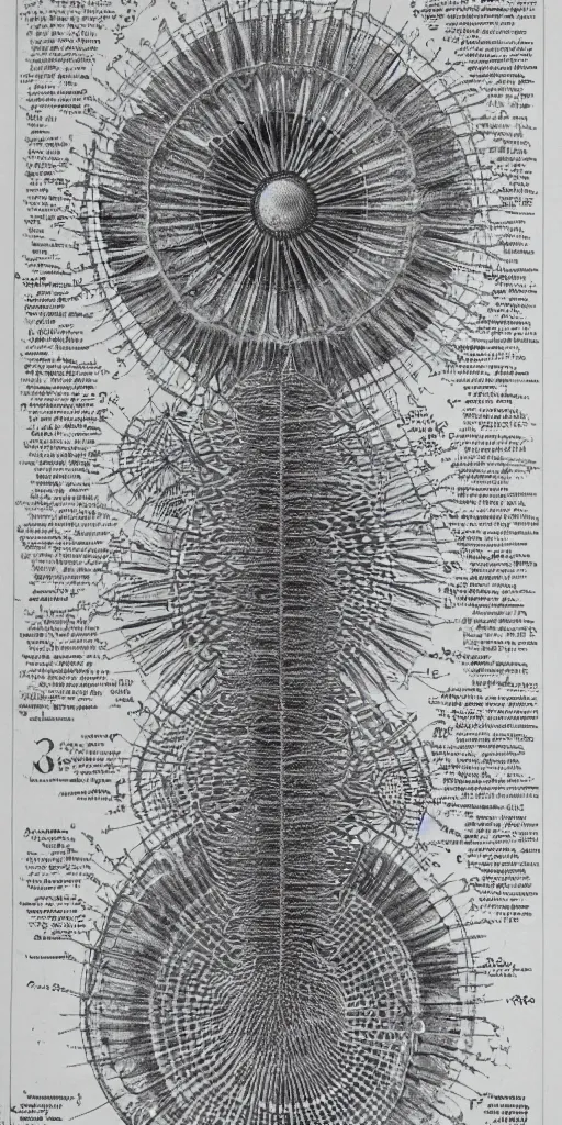 Image similar to Detailed Infographic Blueprint by Ernst Haeckel of a giant beautiful diatom in a space station