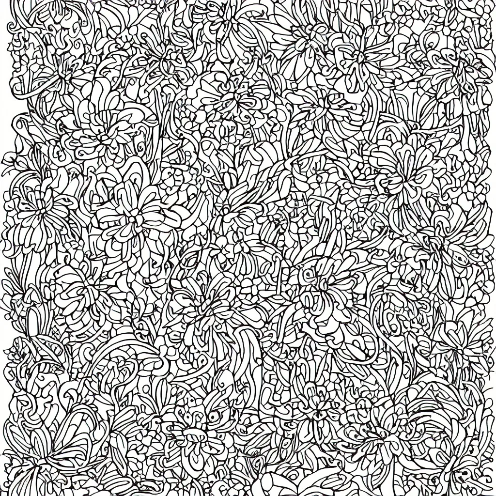 Image similar to floral flower garden line art, coloring book, vector illustration, high quality, black and white, bold lines,