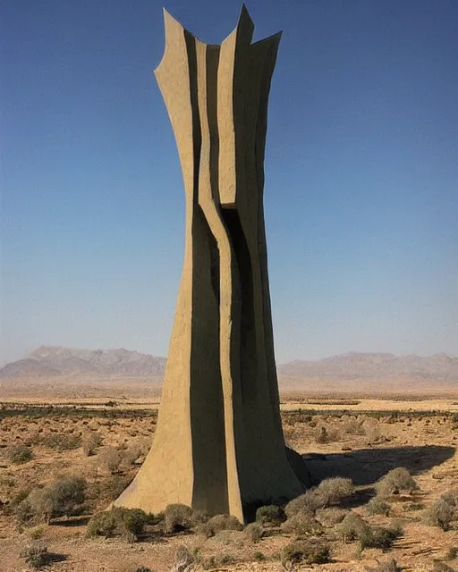 Image similar to strange cyberpunk pagan giant monument in the middle of the desert by dali and bosch and moebius