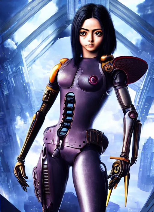 Image similar to Alita Battle Angel, digital painting, cyberpunk, aesthetic, faded, full body portrait, hyper realistic render, 8k