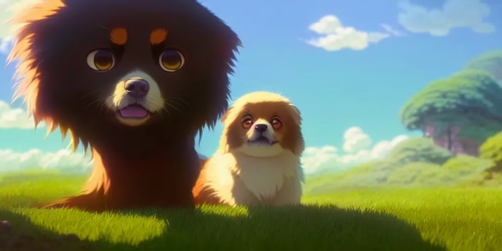 Image similar to a wholesome animation key shot of a tibetan spaniel, studio ghibli, pixar and disney animation, sharp, rendered in unreal engine 5, anime key art by greg rutkowski, bloom, dramatic lighting