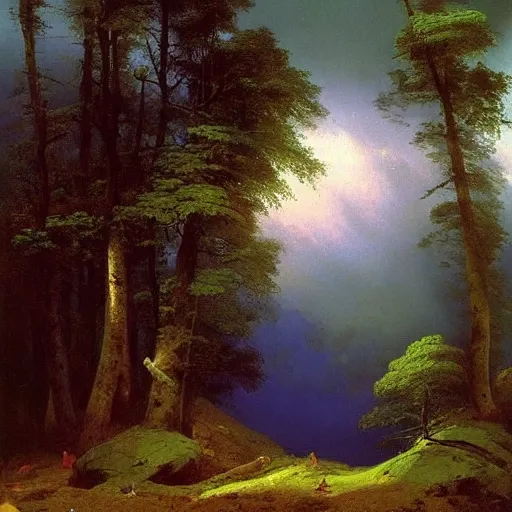 Image similar to aivazovsky's painting. forest landscape. oil on canvas, a masterpiece in the style of aivazovsky.