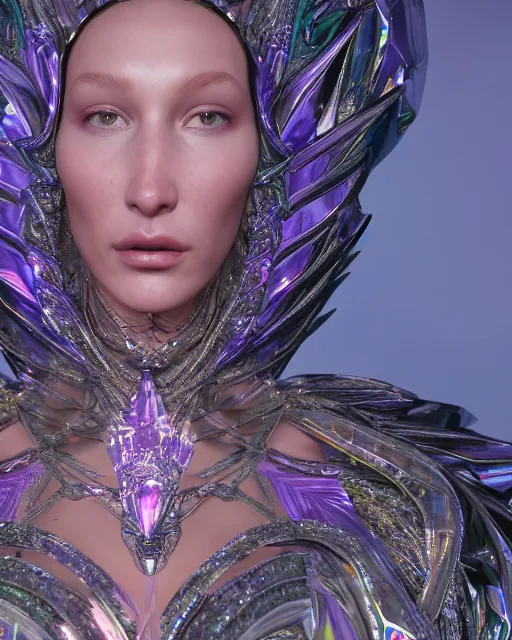 Image similar to a highly detailed metahuman 4 k close up render of an alien goddess bella hadid monument tool music videos in iris van herpen dress schiaparelli in diamonds crystals swarovski and jewelry iridescent in style of alphonse mucha gustav klimt trending on artstation made in unreal engine 4