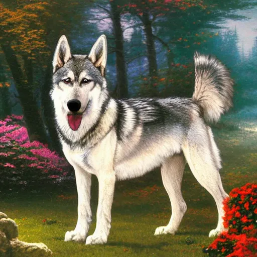 Prompt: czechoslovakian wolfdog by Thomas Kinkade