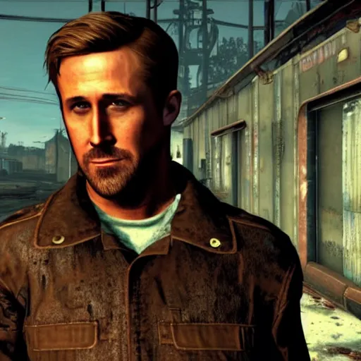 Prompt: ryan gosling in fallout 4 in power armor