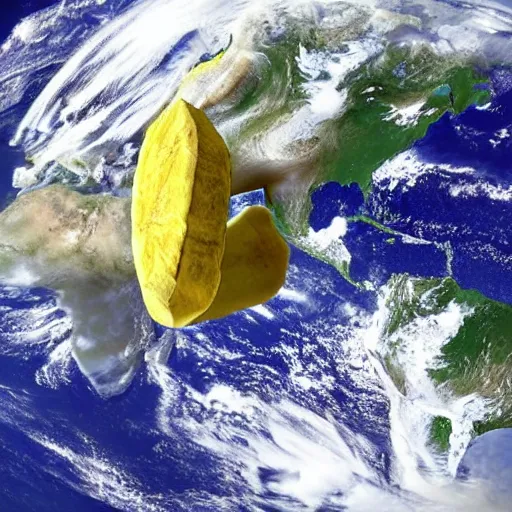 Prompt: an asteroid shaped as a banana destroying earth