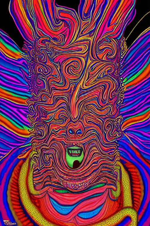 Prompt: psychedelic portrait of trump drinking ayahuasca in a wormhole, by alex gray, psychedelic