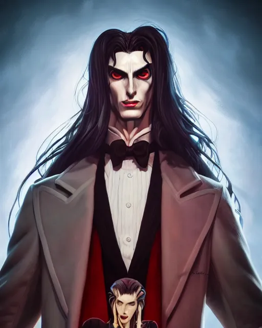 Prompt: an epic comic book style full body portrait painting of alucard, elegant, character design by Mark Ryden and Pixar and Hayao Miyazaki, unreal 5, DAZ, hyperrealistic, octane render, cosplay, RPG portrait, dynamic lighting, intricate detail, summer vibrancy, cinematic