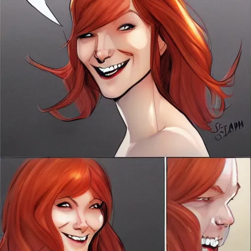 Prompt: comic illustration of a smiling redhead by stjepan sejic