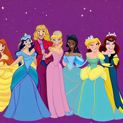 Prompt: All the Disney Princesses in a group hug, digital art