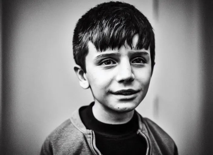 Image similar to professional fine detailed photo portrait of young vladimir zelenskiy from makhachkala, dagestan. kid vladimir zelenskiy in the postsoviet suburbia, iphone photo, instagram, black and white