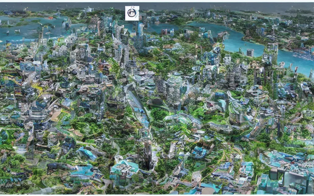 Image similar to future city of denpasar bali in the year 2 1 0 0, perfect faces.