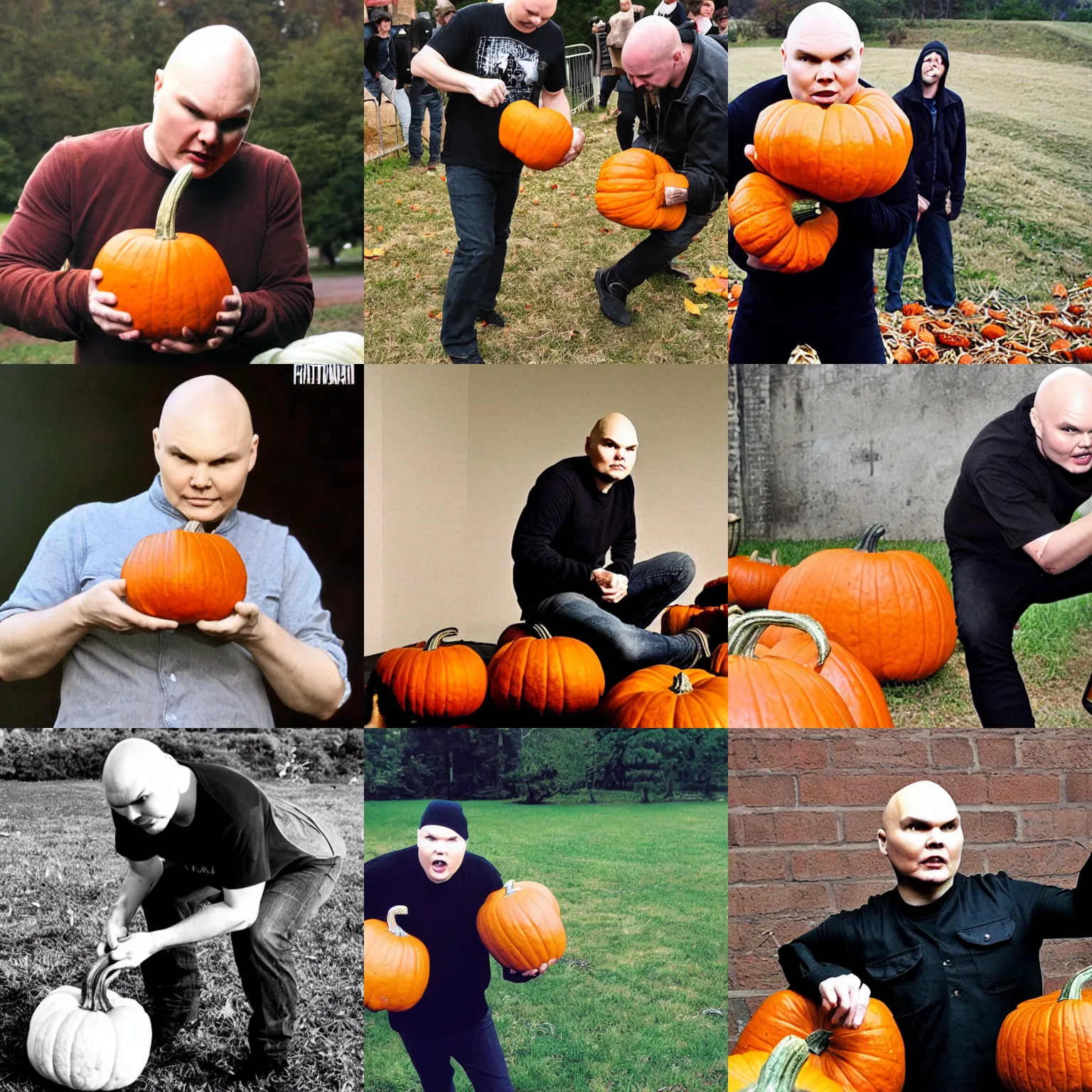 Prompt: billy corgan smashing a pumpkin