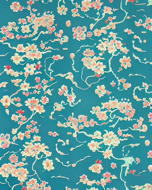 Prompt: astral flowers, chinoiserie wallpaper by leiji matsumoto and james jean