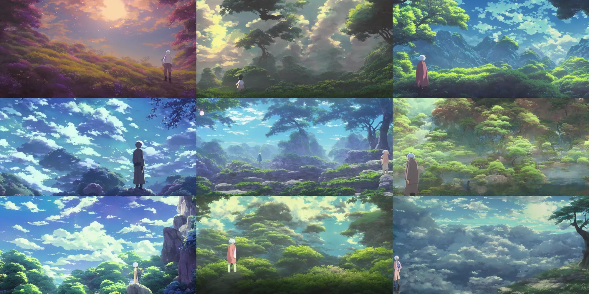 Prompt: painting of a dreamscape, an anime grandpa on a mystical action adventure, otherworldly and ethereal by kazuo oga in the anime film by studio ghibli, screenshot from the anime film by makoto shinkai
