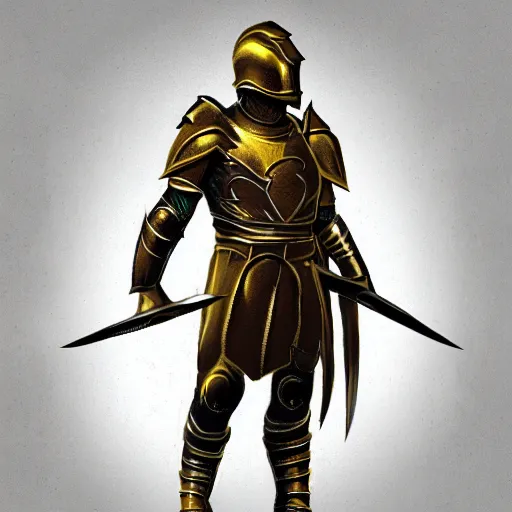 Image similar to spartan armor concept made of steel and leather with golden details and LED lights, concept art, armor