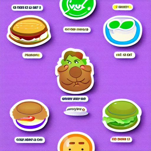 Prompt: a whatsapp stickers pack of lunch time, cartoon
