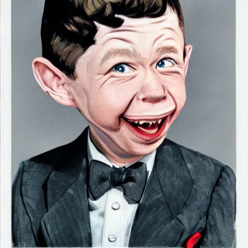 Prompt: portrait of alfred e neuman from mad magazine