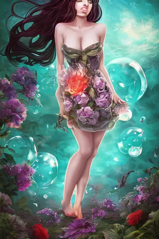 Prompt: Succubus in sundress portrait, by artgerm, WLOP and Ross Tran, blossoming geometric bubble explosion from below