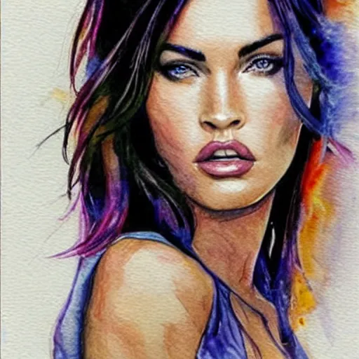 Image similar to Megan Fox Watercolor paintings