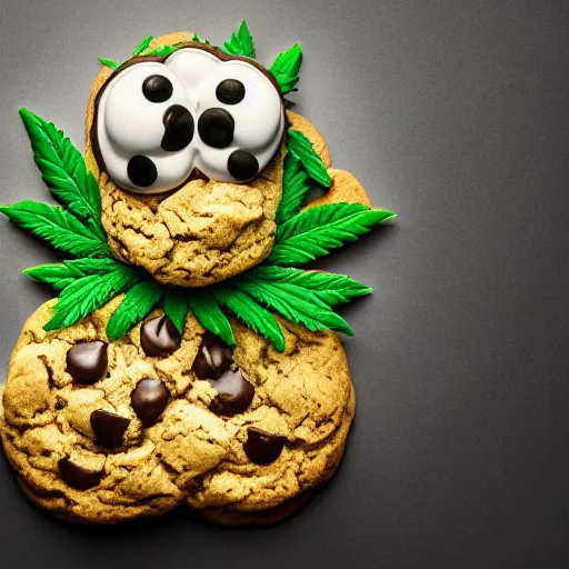 Image similar to cookie monsta made of weed buds eating a cookie photography portrait trichome monster stylised jonathan zawada soft lighting