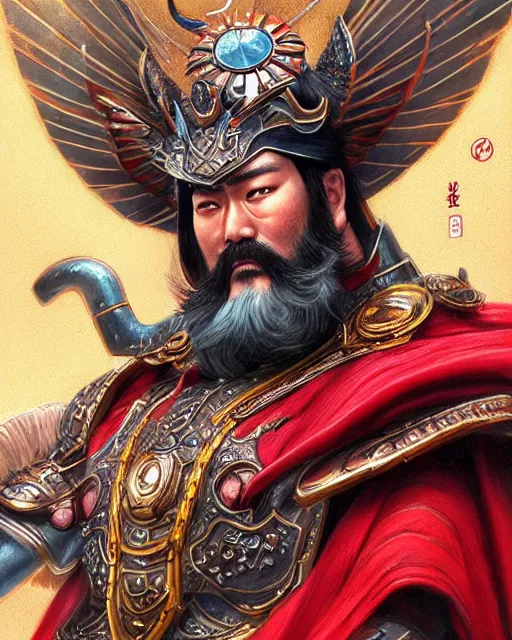 Prompt: guan yu as a superhero portrait | highly detailed | very intricate | symmetrical | whimsical and magical | soft cinematic lighting | award - winning | closeup portrait | doll | painted by donato giancola and mandy jurgens and ross tran | pastel color palette | featured on artstation
