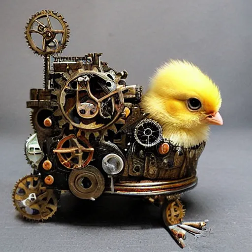 Prompt: a baby chick, steampunk