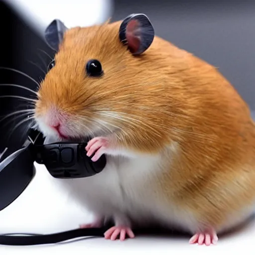 Image similar to a hamster wearing a virtual reality headset, photorealistic 4k