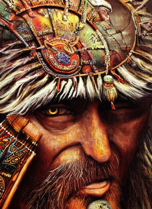 Prompt: a painting of shamanic drums , close up, matte painting, highly detailed, fantasy art