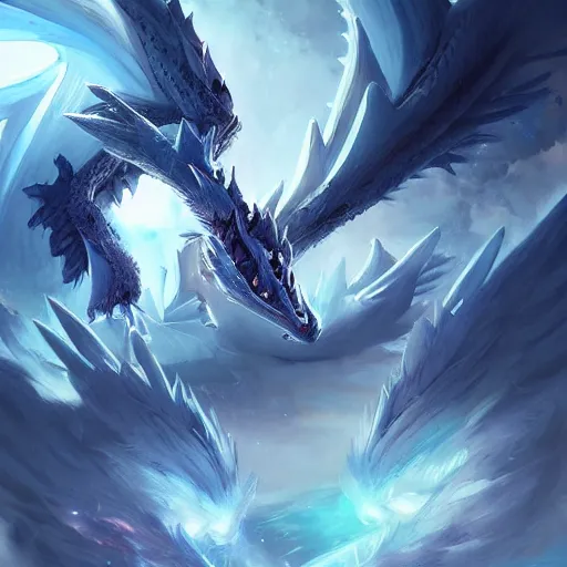 Image similar to a blue eye white dragon, battlefield background, bright art masterpiece artstation. 8 k, sharp high quality artwork in style of jose daniel cabrera pena and greg rutkowski, concept art by tooth wu, blizzard warcraft artwork, hearthstone card game artwork, yugioh artwork