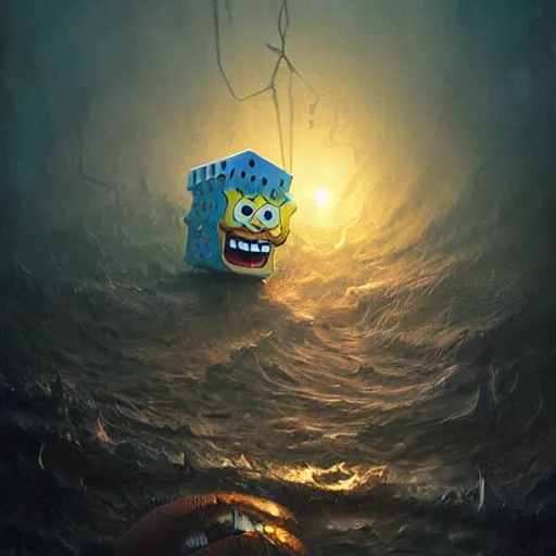 Image similar to spongebob nightmare fuel,digital art,ultra realistic,ultra detailed,art by greg rutkowski