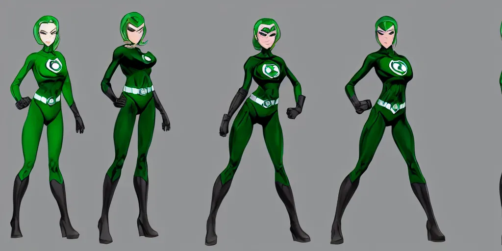 Image similar to full body exaggerated outfit, female green lantern character clean concepts by senior concept artist in the anime film, tech wear, streetwear, featured on artstation