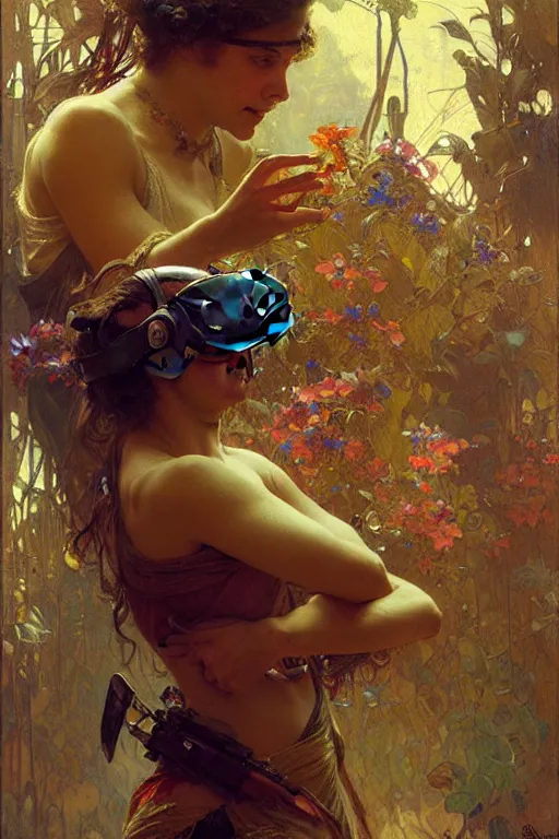 Image similar to augmented reality, virtual reality, painting by gaston bussiere, craig mullins, greg rutkowski, alphonse mucha