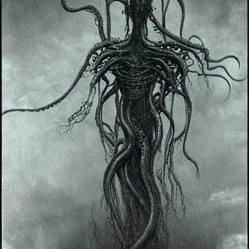 Prompt: lovecraft tentacle wispy entity with firefly wings, dark eerie photo, photo pic taken by beksinski gammell giger mcfarlane