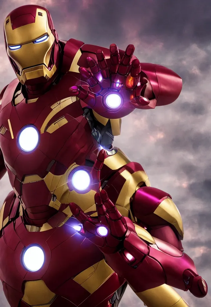 Image similar to thanos and iron man mix suits, vfx render, cinematic, ultra high quality,