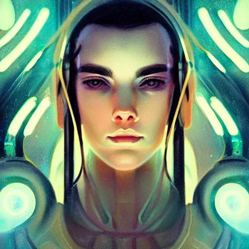 Image similar to “ symmetry! portrait of benee, sci - fi, tech wear, glowing lights!! intricate, elegant, highly detailed, digital painting, artstation, concept art, smooth, sharp focus, illustration, art by artgerm and greg rutkowski and alphonse mucha ”