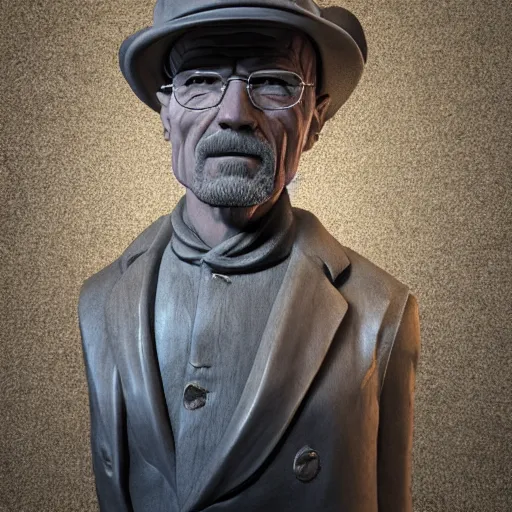 Image similar to long shot of a very detailed renaissance sculpture of walter white in a hat by michelangelo, standing in times square, 3 d render, hyper detailed, sharp focus, 8 k resolution
