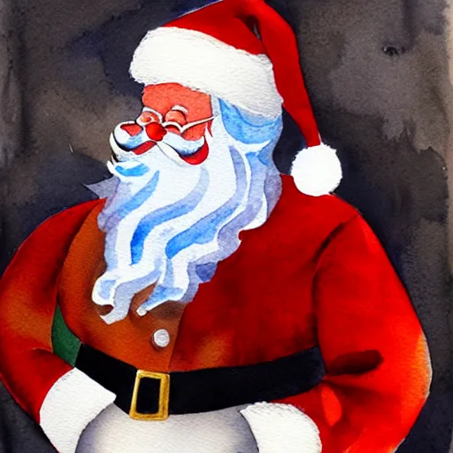 Image similar to a watercolor painting of santa claus