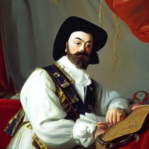Image similar to russian tsar Peter The Great in tricorn hat and camisole, clean-shaven 18th century installs operating system on desktop computer oil painting, detailed, artfully traced, 4k resolution, cinematic, dramatic