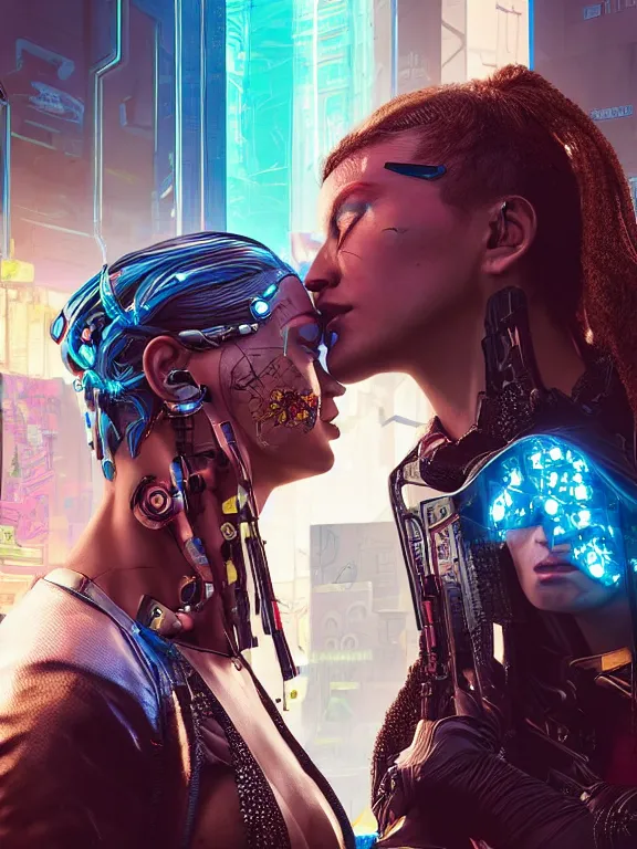 Image similar to a complex cyberpunk 2077 concept art ultra detailed of two veiled perfect human face female android queens praying together with lots of electric cable behind them connected to giant computer,bowknot, fine lace, GUCCI, sparkling, jewel embellishment, film lighting, by Andrei Riabovitchev,Stanely Artgerm, Tom Bagshaw, Andrei Riabovitchev, aaron horkey, trending on pinterest, full of color, mythological, high detailed,golden ratio,cinematic lighting