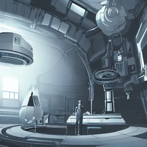 Image similar to scene with glados, from portal videogame, pc, steam, valve, concept art